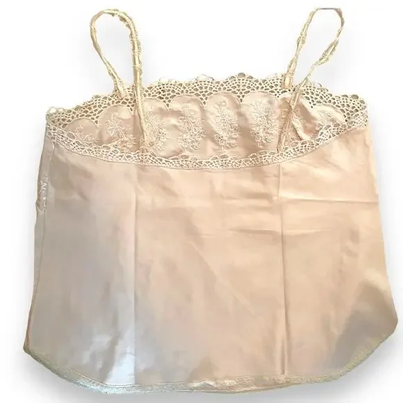 Vintage 80s Gold Label Victoria's Secret VS Baby Pink Scalloped Lace Eyelet Cami - Picture 7 of 11